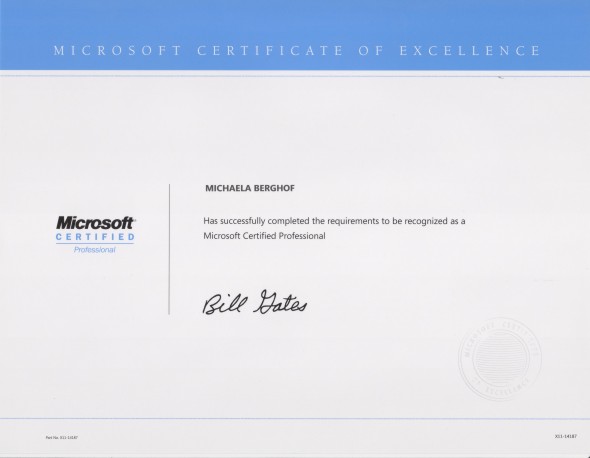 microsoft certificate of excellence